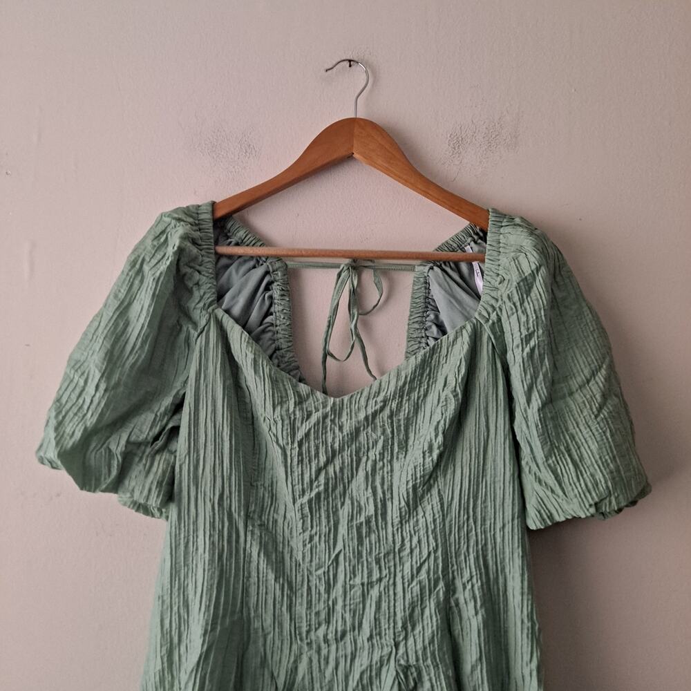 NWT Lulus Heavenly Energy Textured Dress Puff Sleeve Midi Sage Womens Size XL - Picture 6 of 12